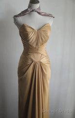 Mermaid Gold Strapless Satin Long Prom Dress Simple Evening Dress