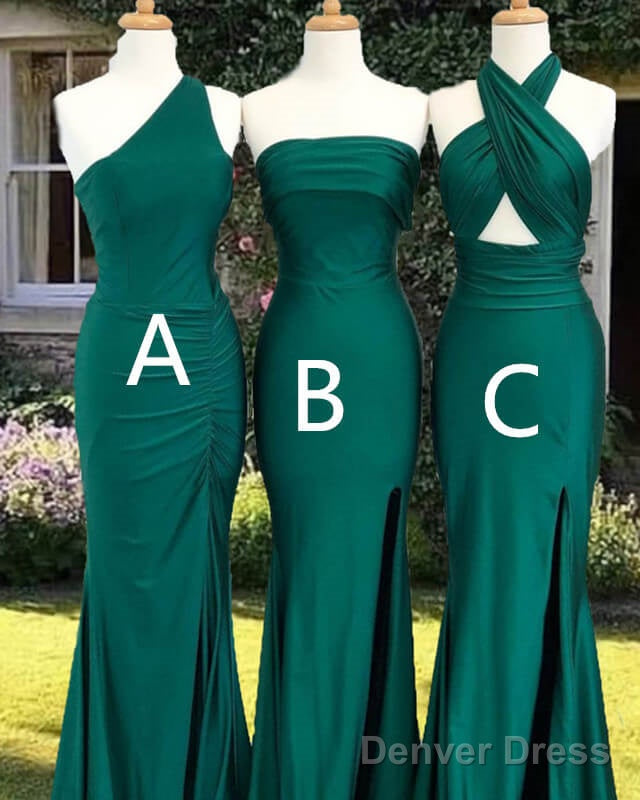 Mermaid Green Mismatched Satin Bridesmaid Dresses Secondary image