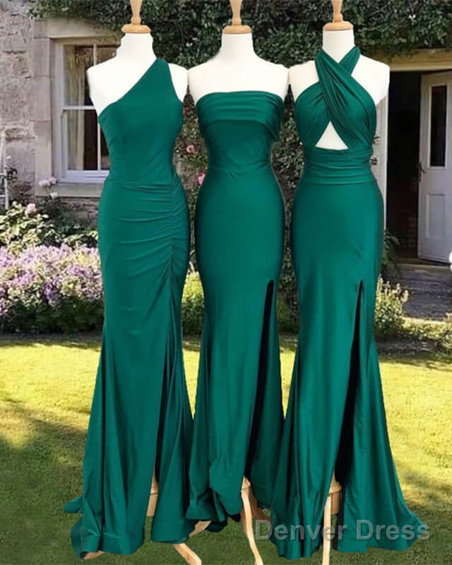 Mermaid Green Mismatched Satin Bridesmaid Dresses Main image