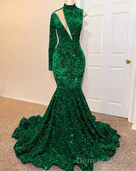 Mermaid Green Sequin Prom Dress One Shoulder High Neck