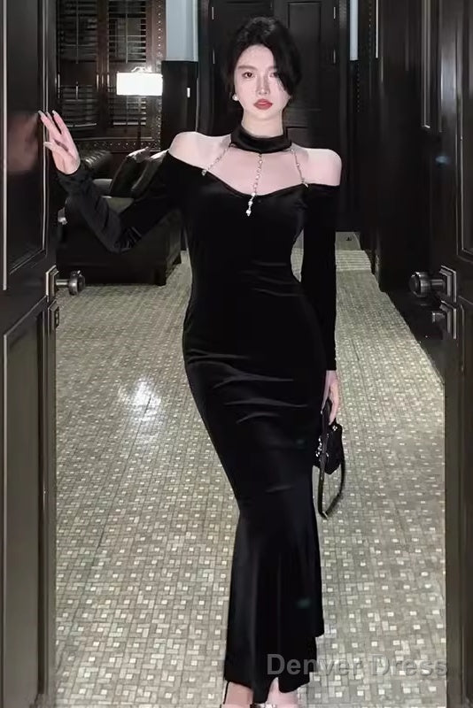 Mermaid Halter Black Birthday Dress Velvet 21Th Birthday Outfits Secondary image