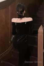 Mermaid Halter Black Birthday Dress Velvet 21Th Birthday Outfits