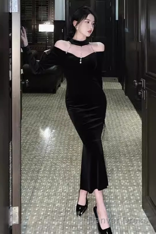 Mermaid Halter Black Birthday Dress Velvet 21Th Birthday Outfits Main image