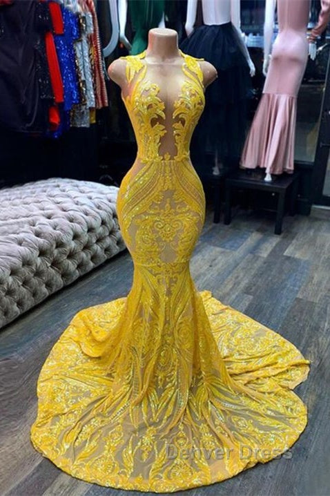 Mermaid Halter Floor-length Sleeveless Open Back Sequined Appliques Lace Prom Dresses Secondary image