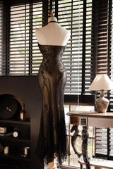 Mermaid Halter Neck Tulle Applique Long Prom Dress