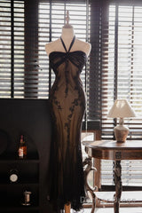 Mermaid Halter Neck Tulle Applique Long Prom Dress