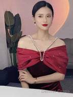 Mermaid Halter Red Velvet Party Dress Long Prom Dress