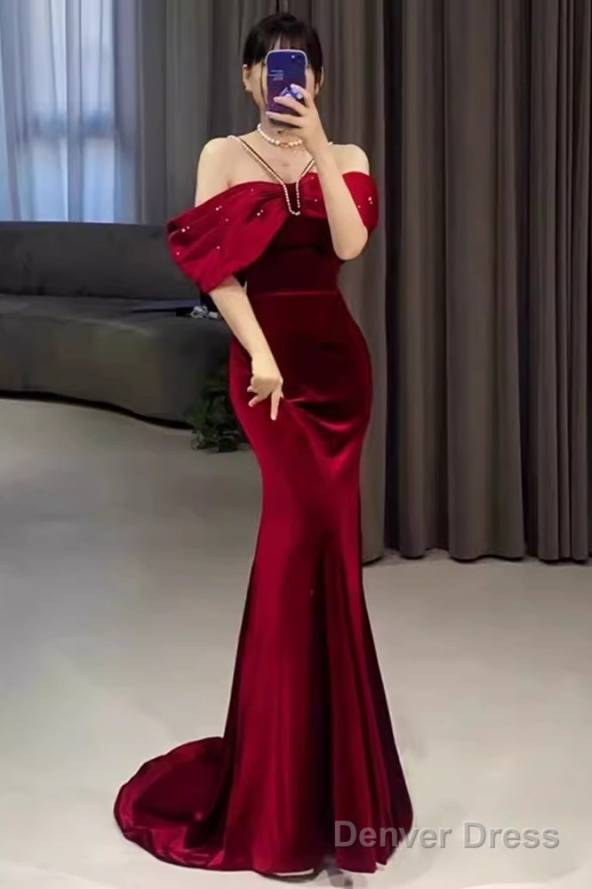 Mermaid Halter Red Velvet Party Dress Long Prom Dress Main image