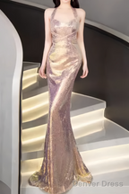 Mermaid Halter Sequin Backless Prom Dresses Evening Dress