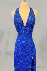 Mermaid Halter Sequin Split Dresses