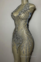 Mermaid Halter Sequined Jersey Beading Sleeveless Mini Rhinestone Prom Dresses
