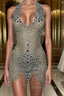 Mermaid Halter Sequined Jersey Beading Sleeveless Mini Rhinestone Party Dresses