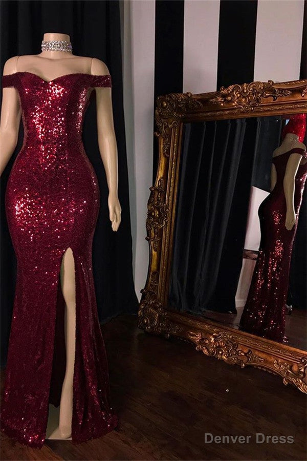 Mermaid Halter V Neck Or Portrait Front Slit Floor Length Paillette Prom Dresses Secondary image