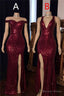 Mermaid Halter V Neck Or Portrait Front Slit Floor Length Paillette Prom Dresses