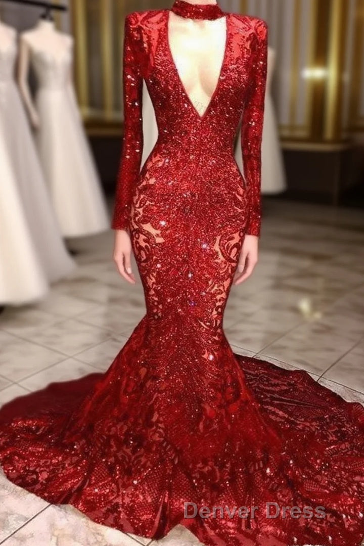 Mermaid High Neck Long Sleeves Prom Dresses Main image