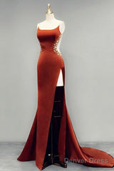 Mermaid High Slit Spaghetti Strap Satin Dress