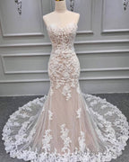Mermaid Ivory Lace And Nude Wedding Dress