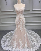 Mermaid Ivory Lace And Nude Wedding Dresses