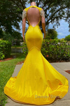 Mermaid Jewel Beading Applique Floor Length Sleeveless Open Back Prom Dresses