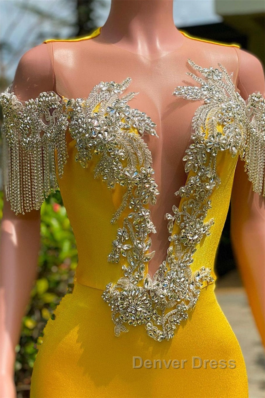 Mermaid Jewel Beading Applique Floor Length Sleeveless Open Back Prom Dresses