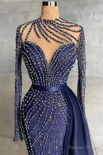 Mermaid Jewel With Side Train Floor Length Long Sleeve Beading Sequined Lace With Side Train Prom Dresses Secondary image