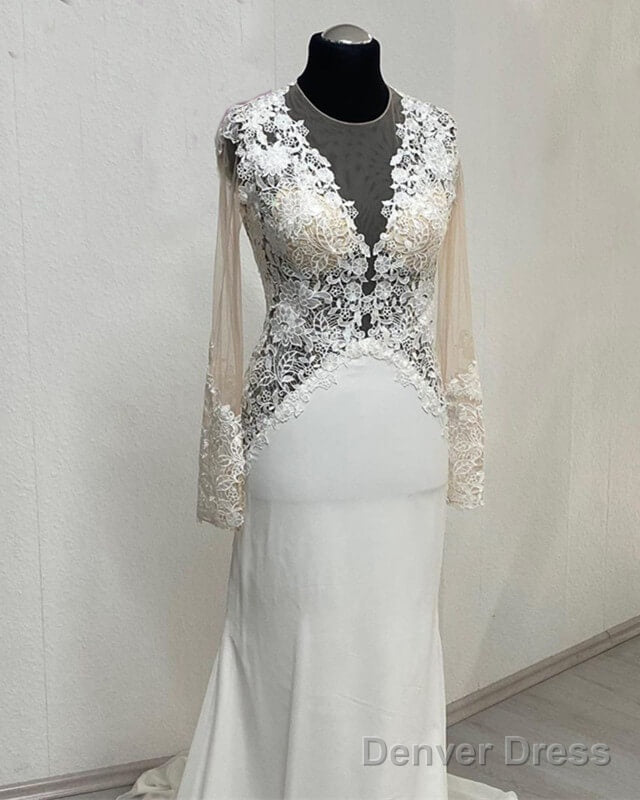 Mermaid Lace Embroidery Sheer Sleeve Open Back Wedding Dress Main image