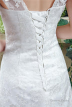 Mermaid Lace Sleeveless V Neck Chapel Train Wedding Gown