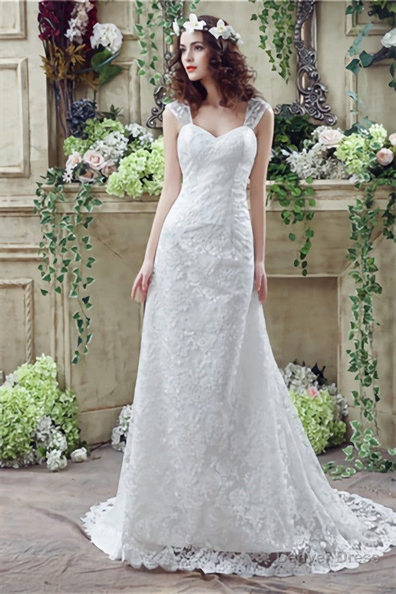 Mermaid Lace Sleeveless V Neck Chapel Train Wedding Gown