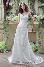 Mermaid Lace Sleeveless V Neck Chapel Train Wedding Gown