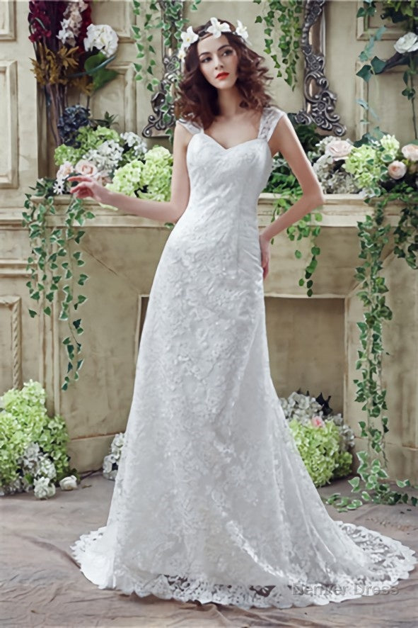Mermaid Lace Sleeveless V Neck Chapel Train Wedding Gown