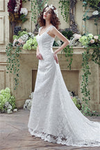 Mermaid Lace Sleeveless V Neck Chapel Train Wedding Gown