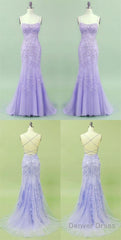 Mermaid Lavender Long Prom Dress With Lace Up Back