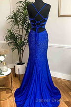 Mermaid Long Red Prom Dresses with Rhinestones,Royal Blue Bodycon Dresses