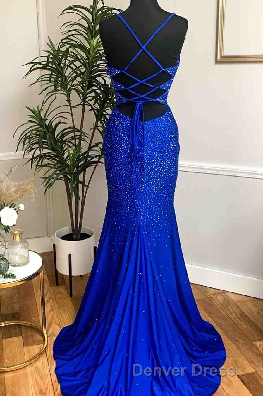 Mermaid Long Red Prom Dresses with Rhinestones,Royal Blue Bodycon Dresses