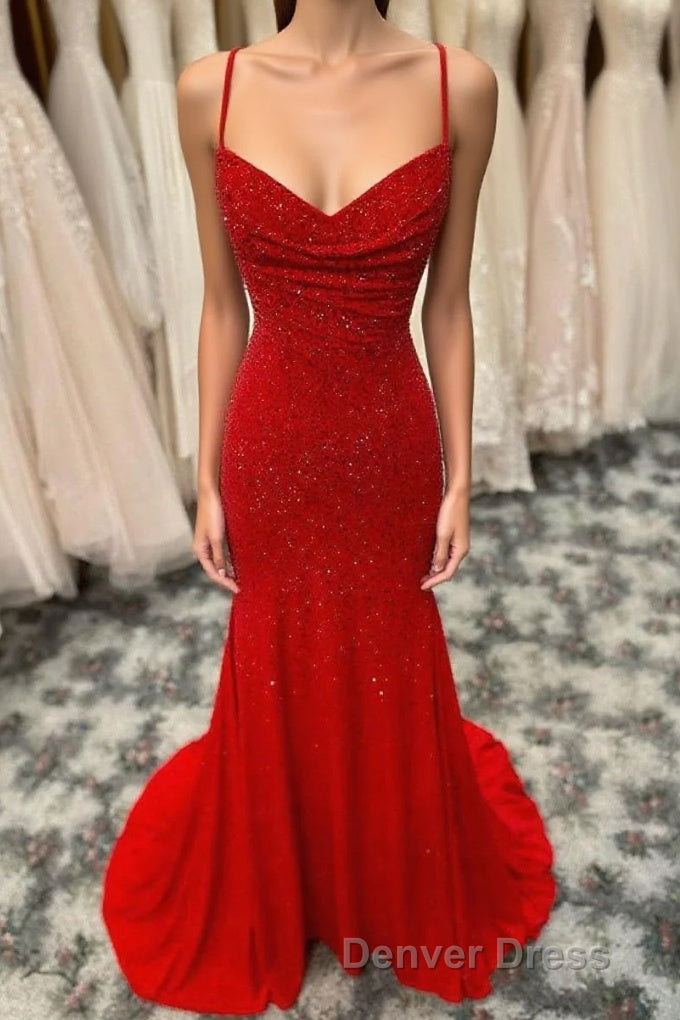 Mermaid Long Red Prom Dresses with Rhinestones,Royal Blue Bodycon Dresses Main image