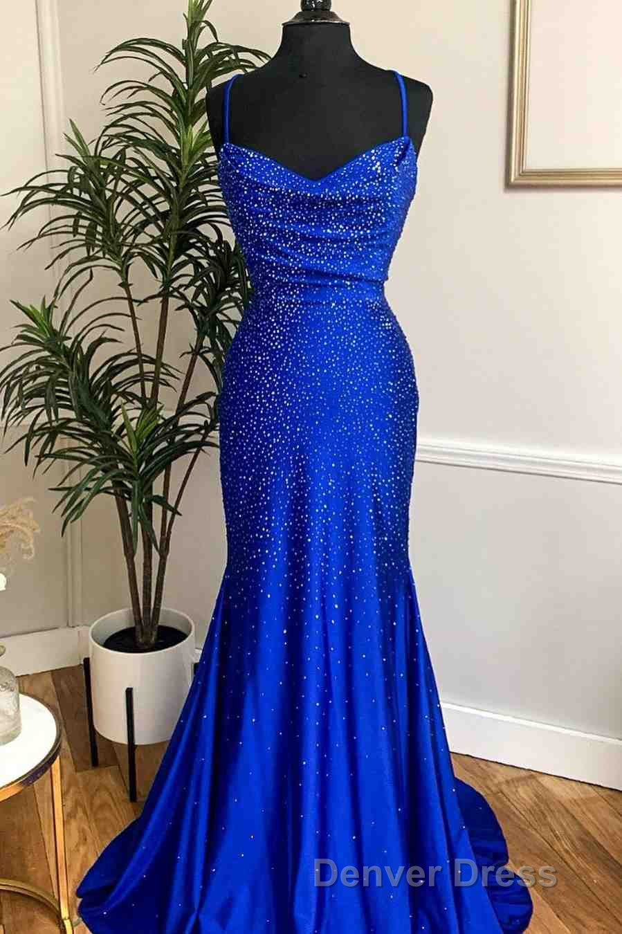 Mermaid Long Red Prom Dresses with Rhinestones,Royal Blue Bodycon Dresses Secondary image