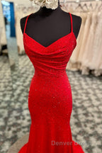 Mermaid Long Red Prom Dresses with Rhinestones,Royal Blue Bodycon Dresses
