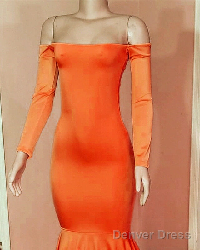 Mermaid Long Sleeve Orange Prom Dresses Secondary image