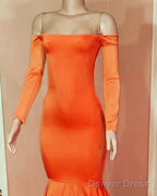 Mermaid Long Sleeve Orange Prom Dresses