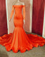 Mermaid Long Sleeve Orange Prom Dresses