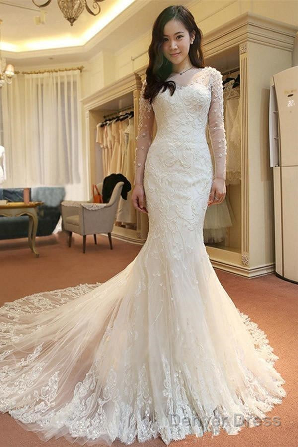 Mermaid Long Sleeves Court Train Wedding Dresses With Beading Secondary image