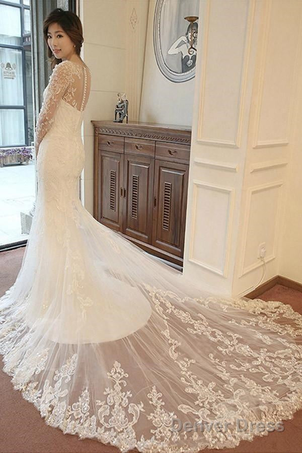 Mermaid Long Sleeves Court Train Wedding Dresses With Beading Main image