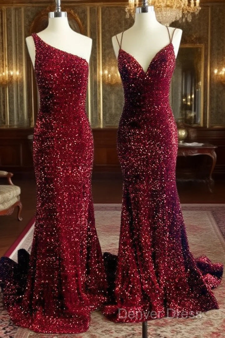 Mermaid Maroon Sequin Prom Dresses Main image