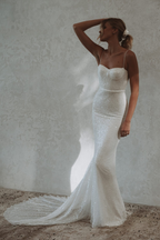Mermaid Modest Spaghetti Straps Sparkly Long Beach Prom Dresses