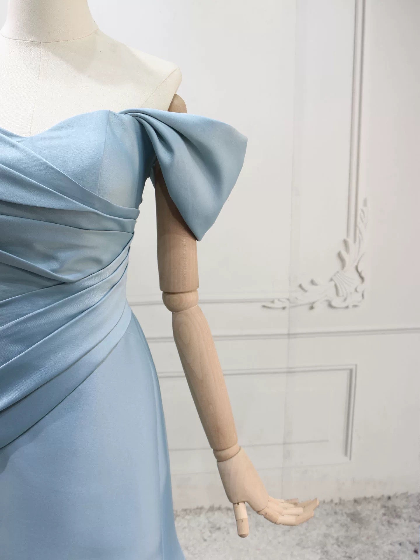Mermaid Off Shoulder Satin Blue Long Prom Dresses, Blue Long Evening Dresses