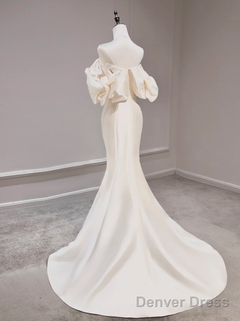 Mermaid Off Shoulder Satin Light Champagne Long Prom Dress, Light Champagne Formal Dress Secondary image