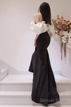 Mermaid Off The Shoulder Black Satin Long Prom Dresses
