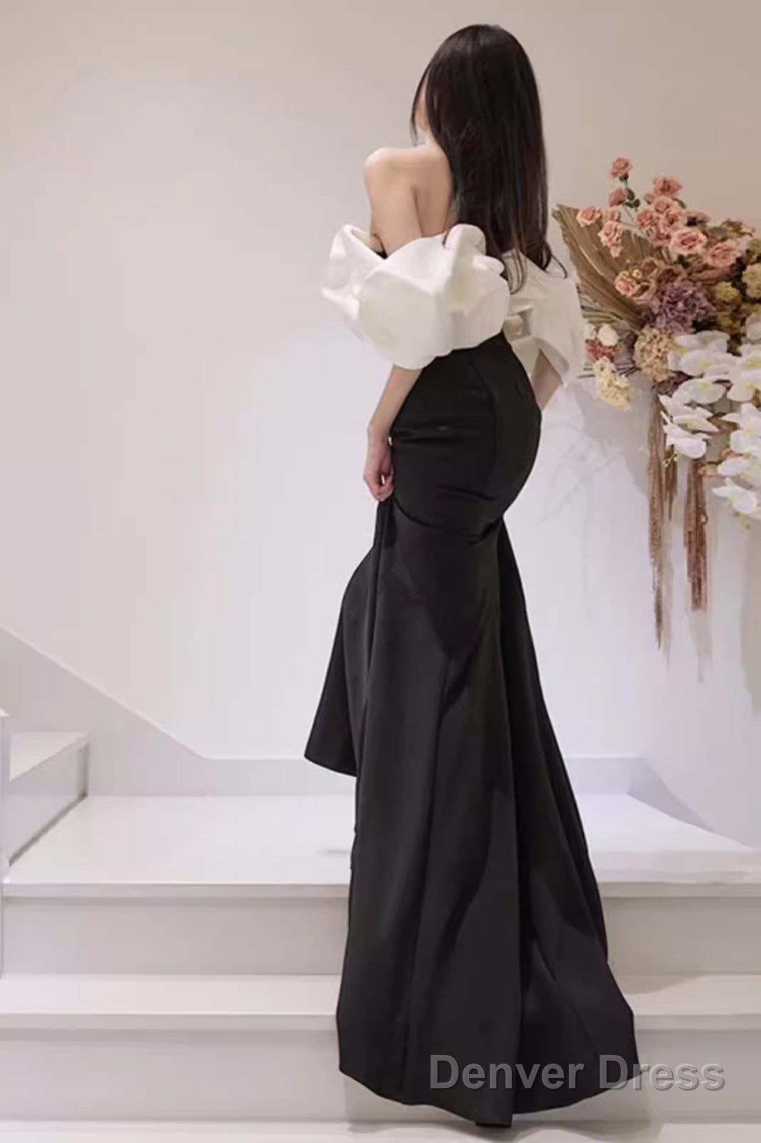 Mermaid Off The Shoulder Black Satin Long Prom Dresses