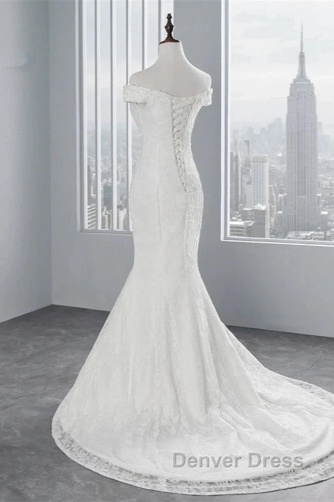 Mermaid Off The Shoulder Bride Gowns Long Wedding Gowns With Lace