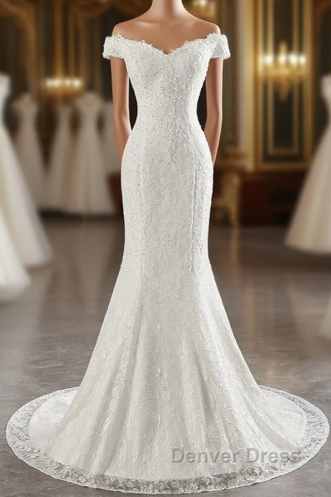 Mermaid Off The Shoulder Bride Gowns Long Wedding Gowns With Lace